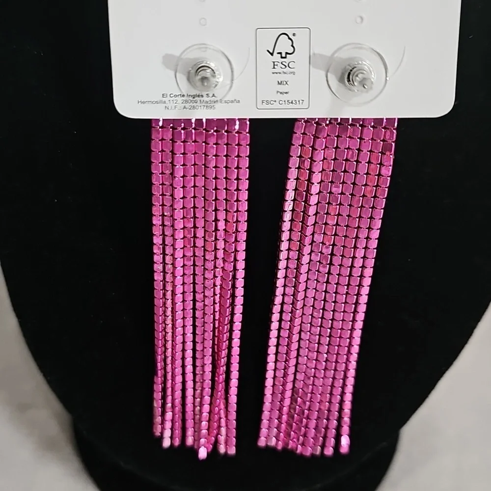 Elegant Pink Sparkle Dangle Earrings Elegant Wear Special Ocassion Luxury - Picture 4 of 6